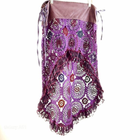 Medium Bohemian unique Purple High Low crotchet Skirt - Picture 1 of 11